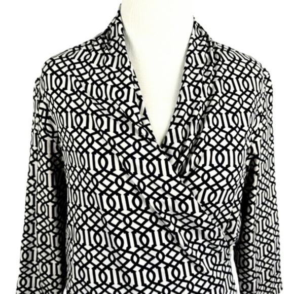 🛍SALE J.Mclaughlin Catalina Cloth Faux Wrap Geometric 3/4 Sleeve Dress. Sz. L - Picture 2 of 7